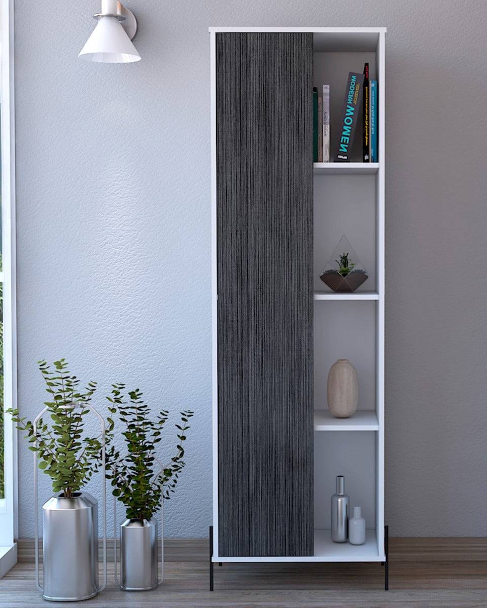 Core Dallas Tall Storage Display Cabinet in White & Carbon Grey Oak Effect - Price Crash Furniture