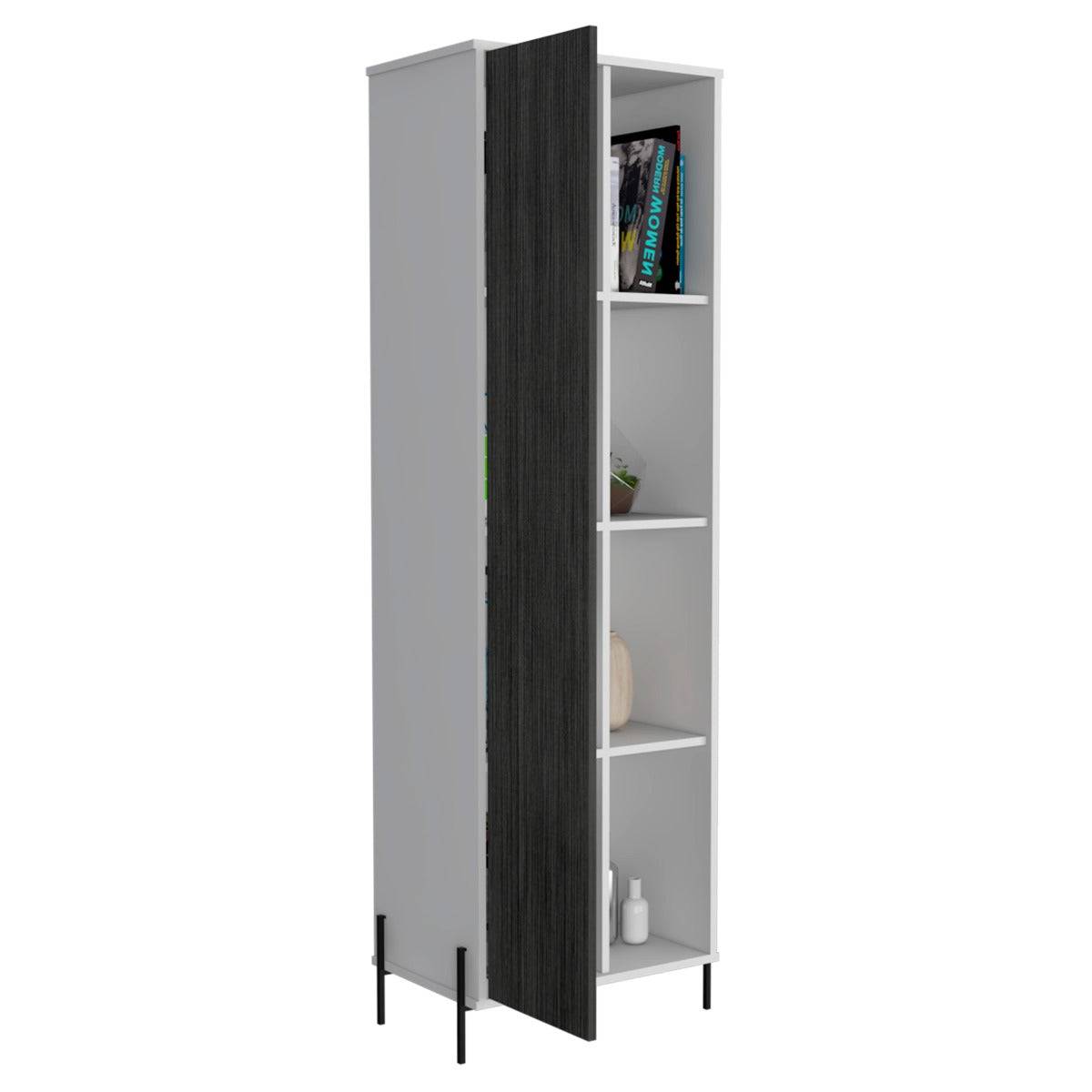 Core Dallas Tall Storage Display Cabinet in White & Carbon Grey Oak Effect - Price Crash Furniture