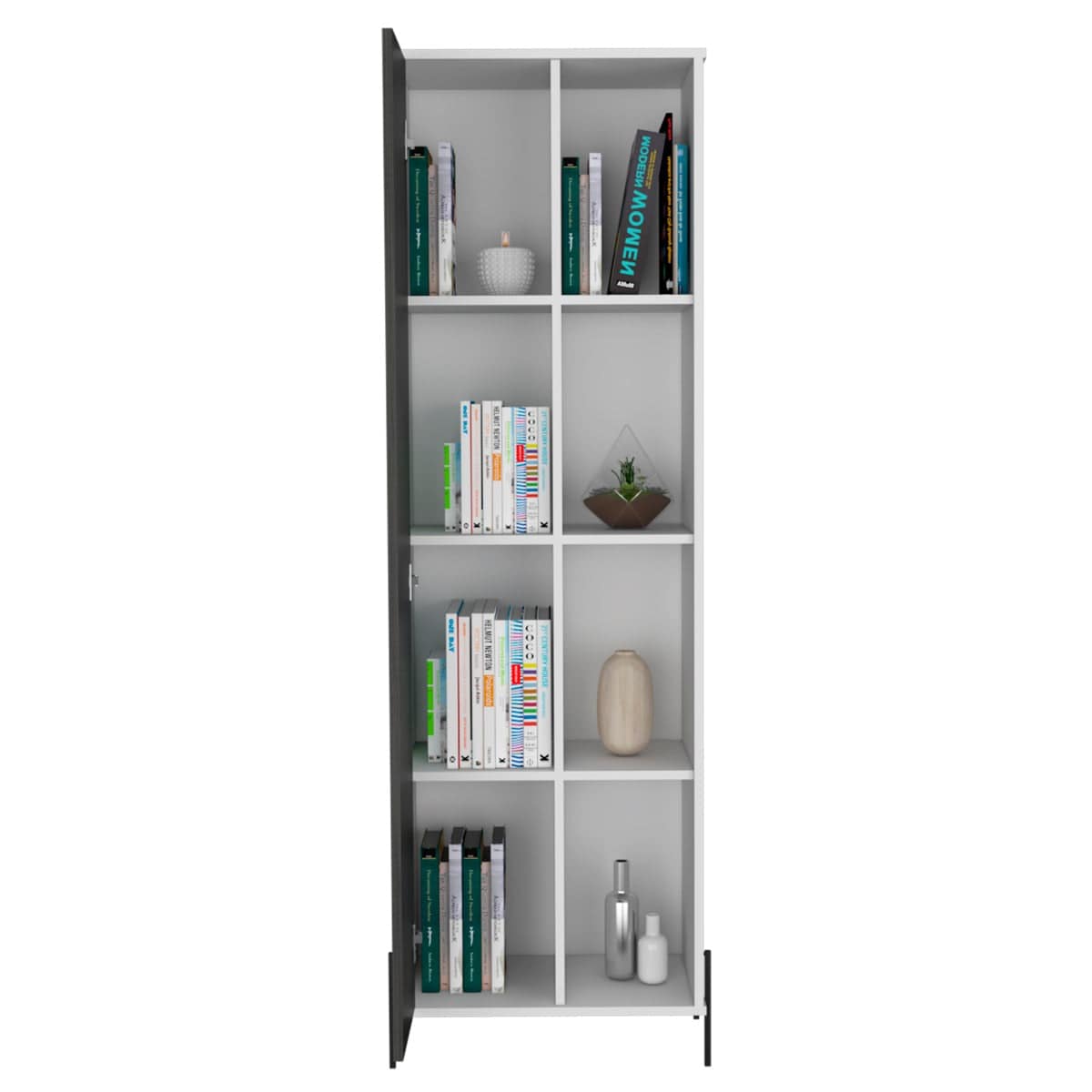 Core Dallas Tall Storage Display Cabinet in White & Carbon Grey Oak Effect - Price Crash Furniture