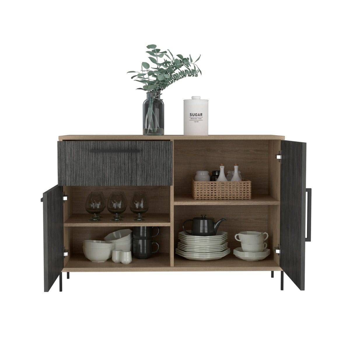 Core Harvard Small Sideboard in Grey & Washed Oak Effect - Price Crash Furniture