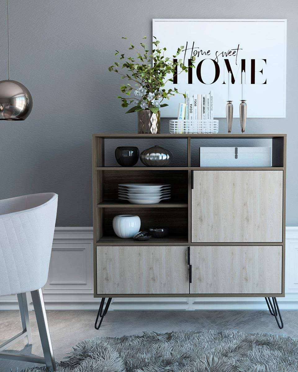 Core Nevada High Sideboard in Grey & Smoked Oak Effect - Price Crash Furniture