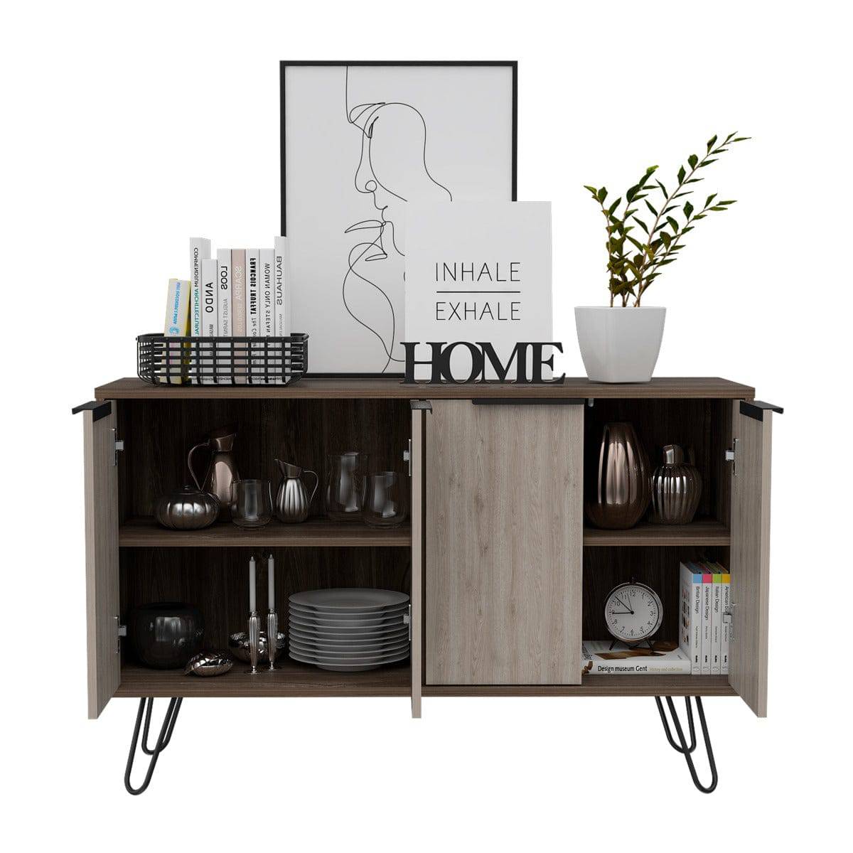 Core Nevada Large 4 Door Sideboard in Grey & Smoked Oak Effect - Price Crash Furniture