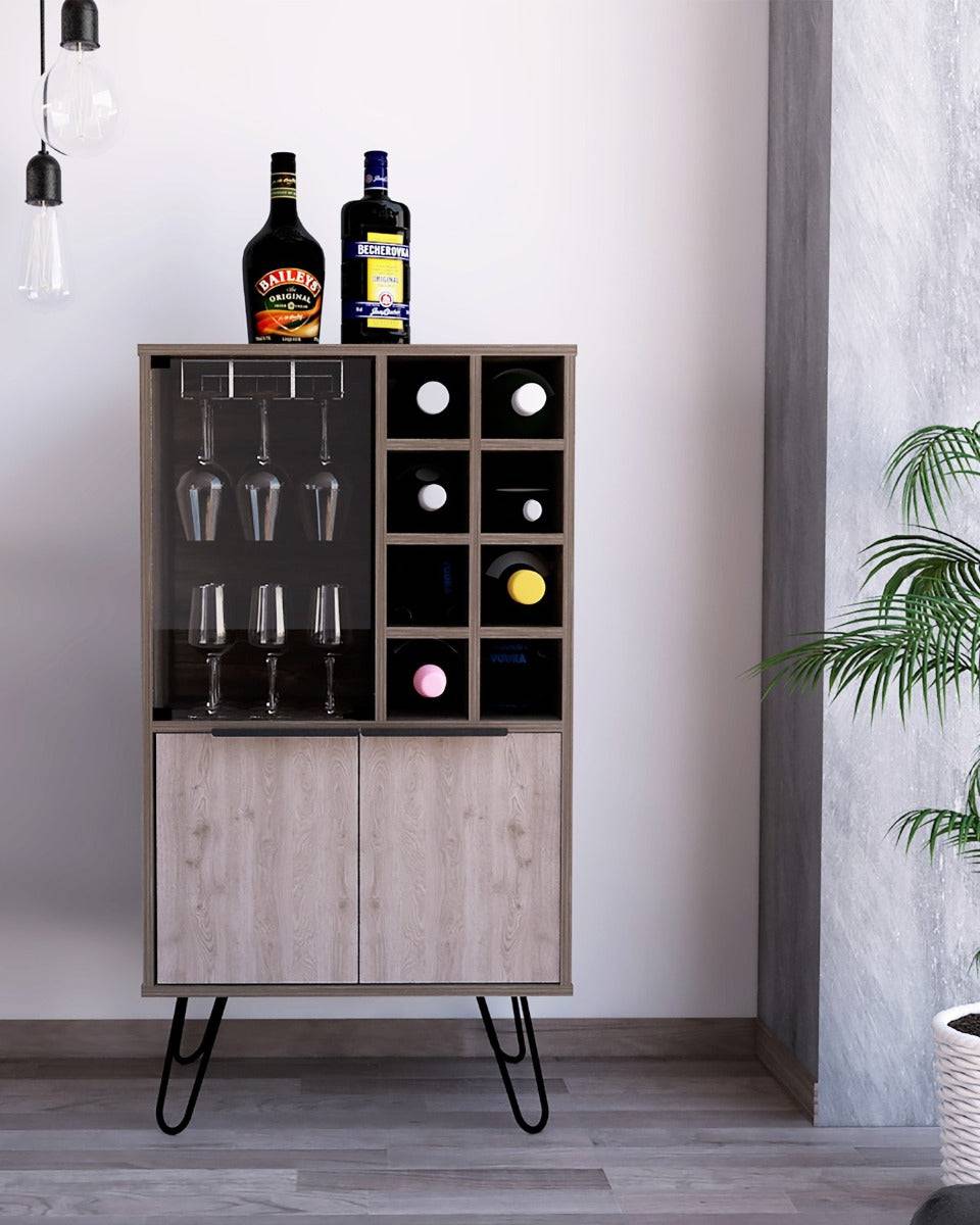 Core  Nevada Wine Cabinet Unit in Grey & Smoked Oak Effect - Price Crash Furniture