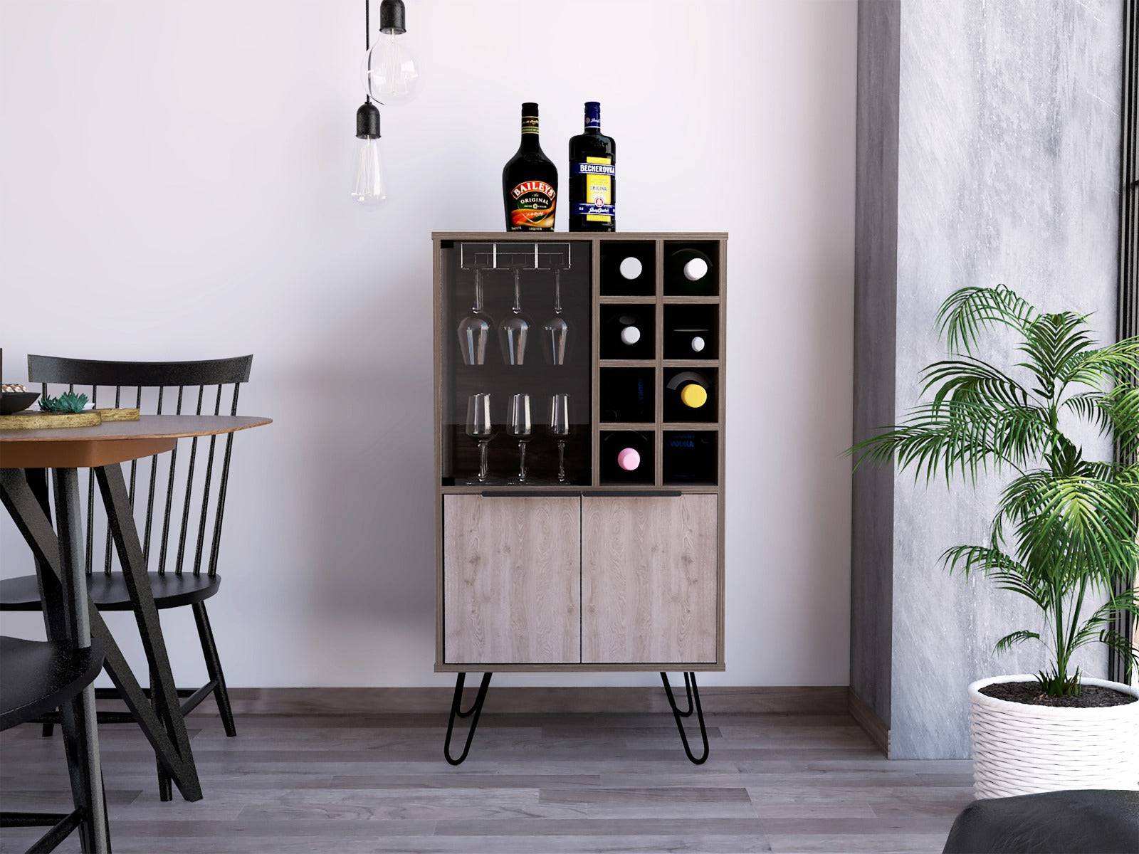Core Nevada Wine Cabinet Unit in Grey & Smoked Oak Effect - Price Crash Furniture