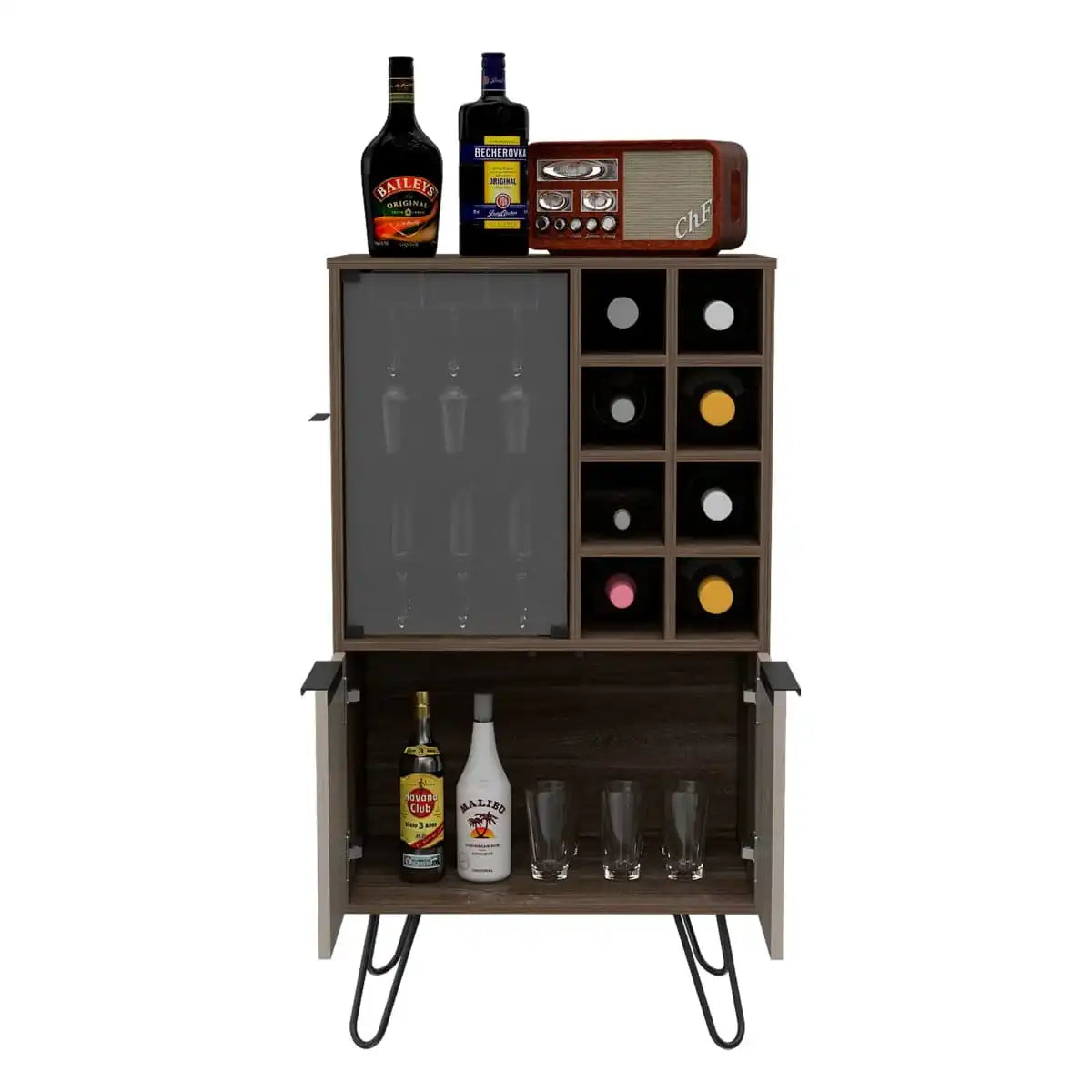 Core Nevada Wine Cabinet Unit in Grey & Smoked Oak Effect - Price Crash Furniture
