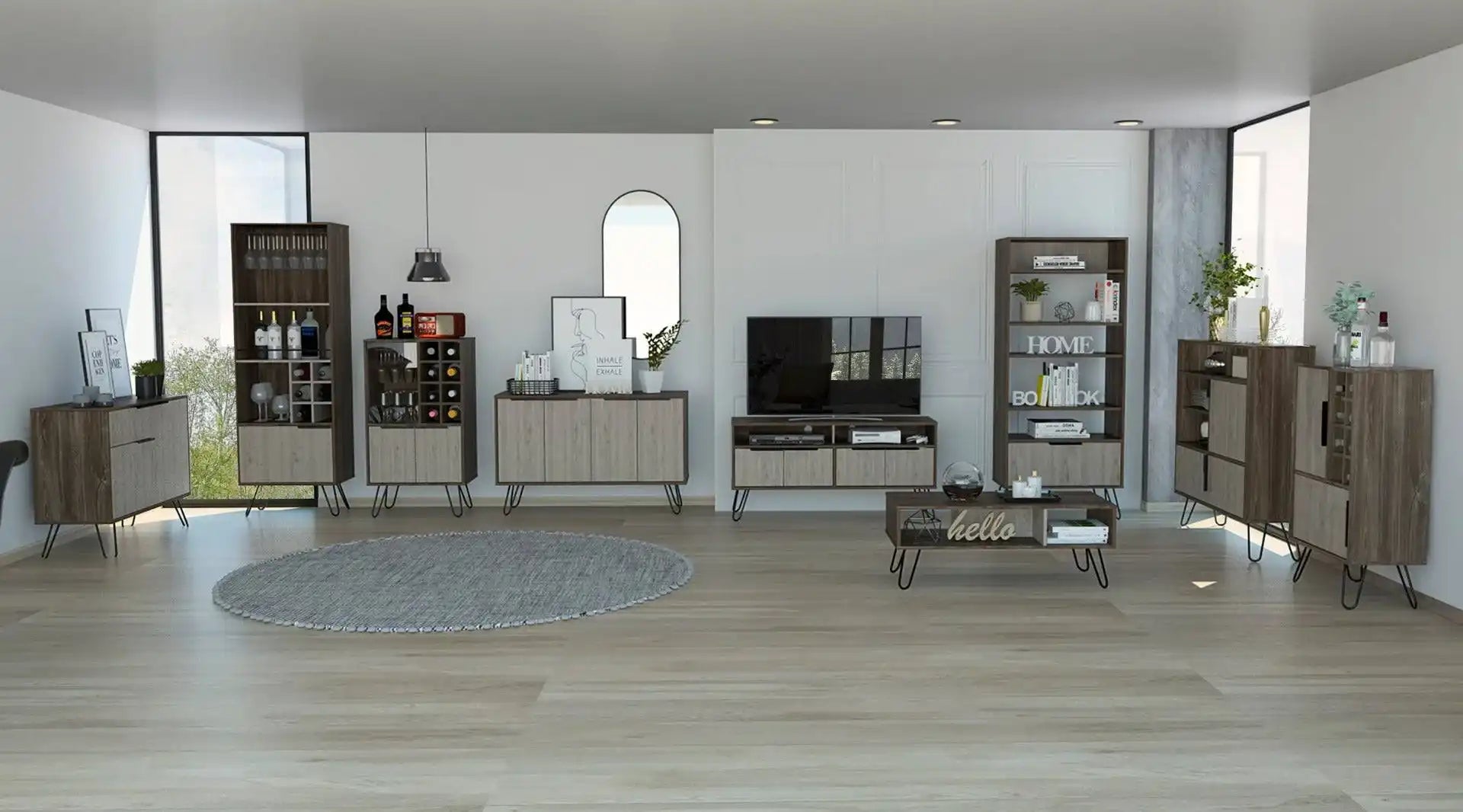 Core Nevada Wine Cabinet Unit in Grey & Smoked Oak Effect - Price Crash Furniture