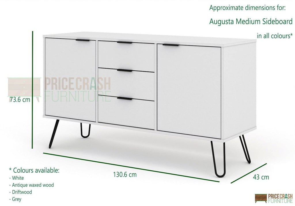 Core Products Augusta Medium Sideboard 2 Doors 3 Drawers in White - Price Crash Furniture