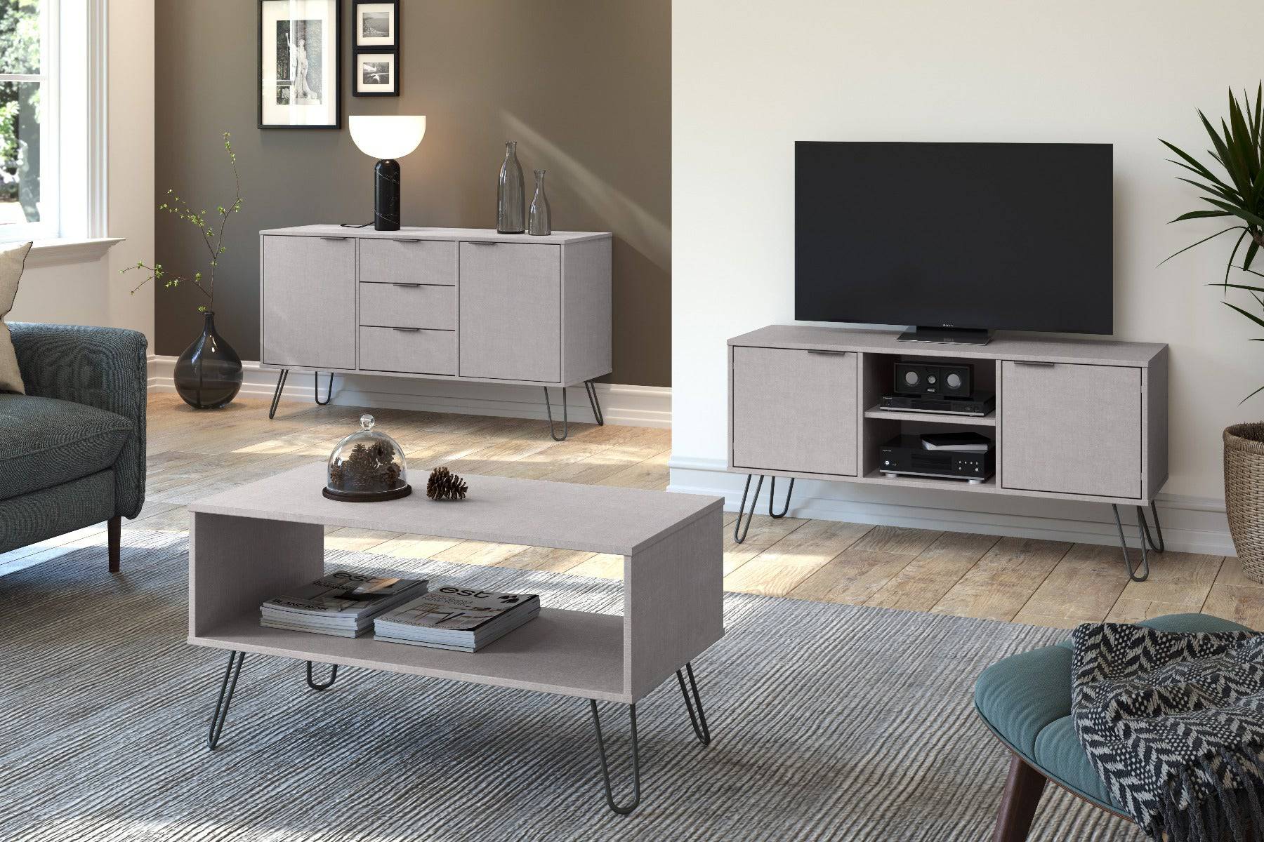 Core Products Augusta Medium Sideboard with 2 Doors & 3 Drawers in Grey - Price Crash Furniture