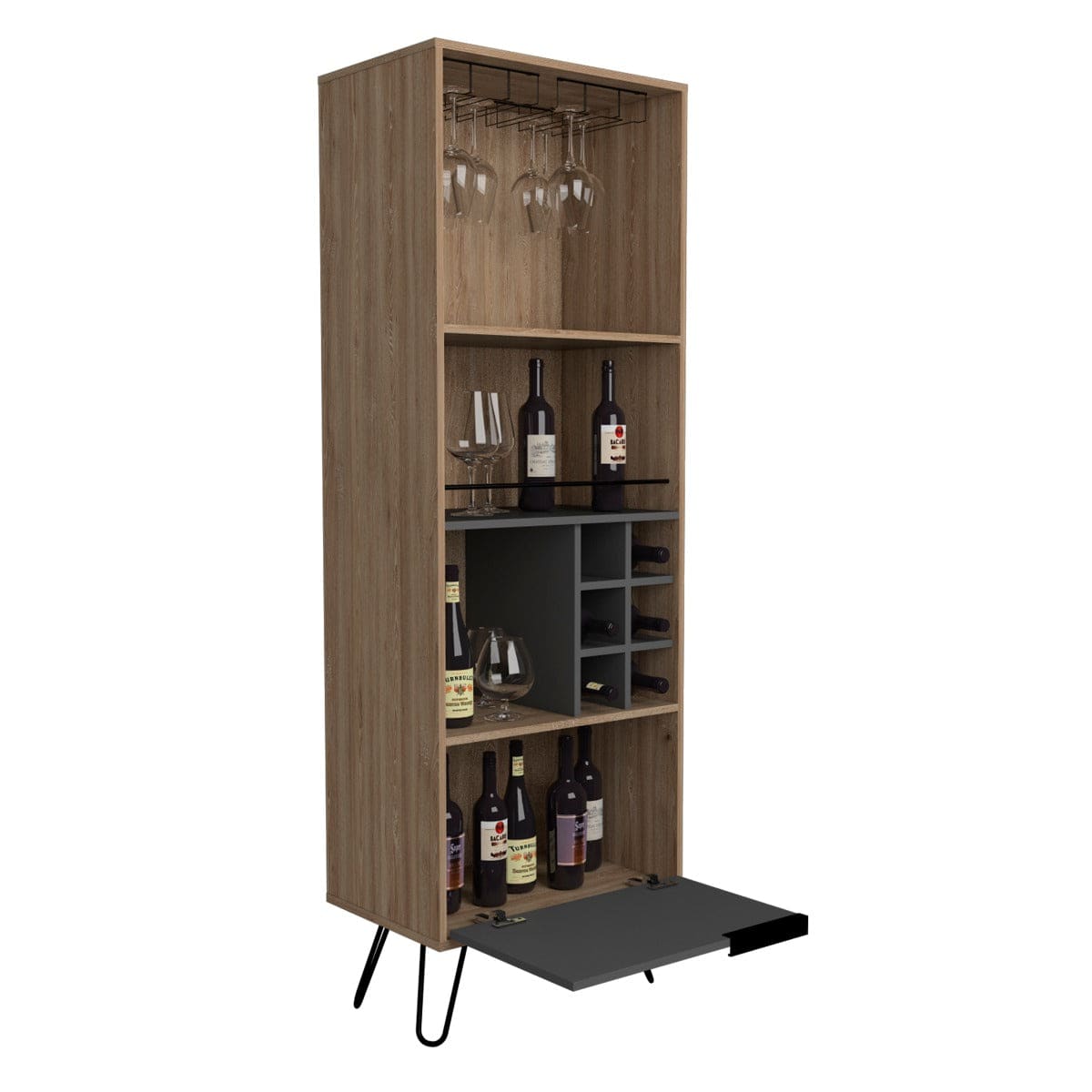 Core Vegas Bleached Oak Effect Tall Drinks Cabinet - Price Crash Furniture