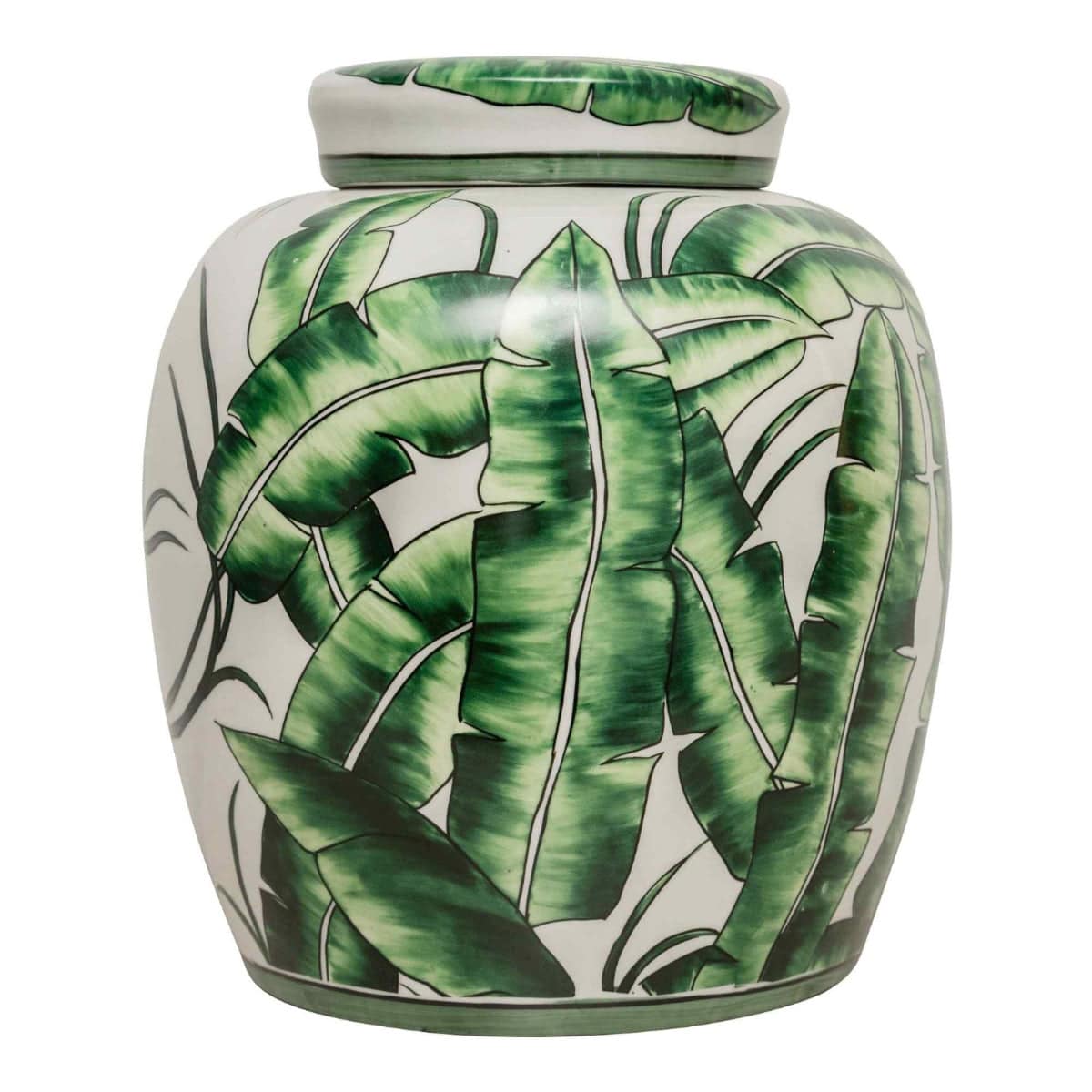 Corn Plant Leaf 13" Ginger Jar - Price Crash Furniture