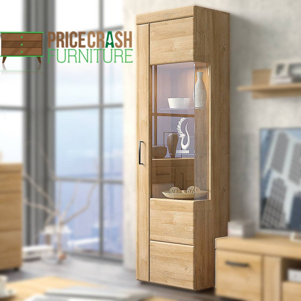 Cortina 1 Door Glazed Tall Display Cabinet RH In Grandson Oak
