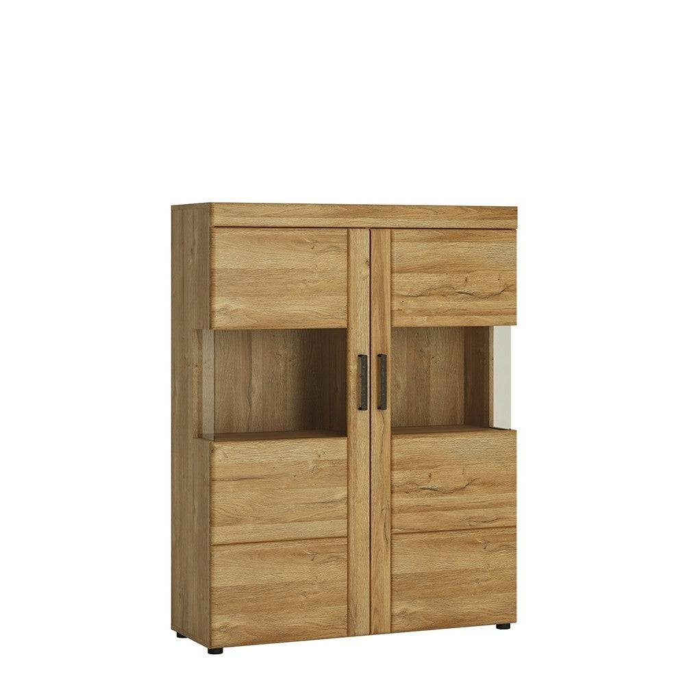 Cortina 2 Door Low Wide Display Cabinet In Grandson Oak - Price Crash Furniture
