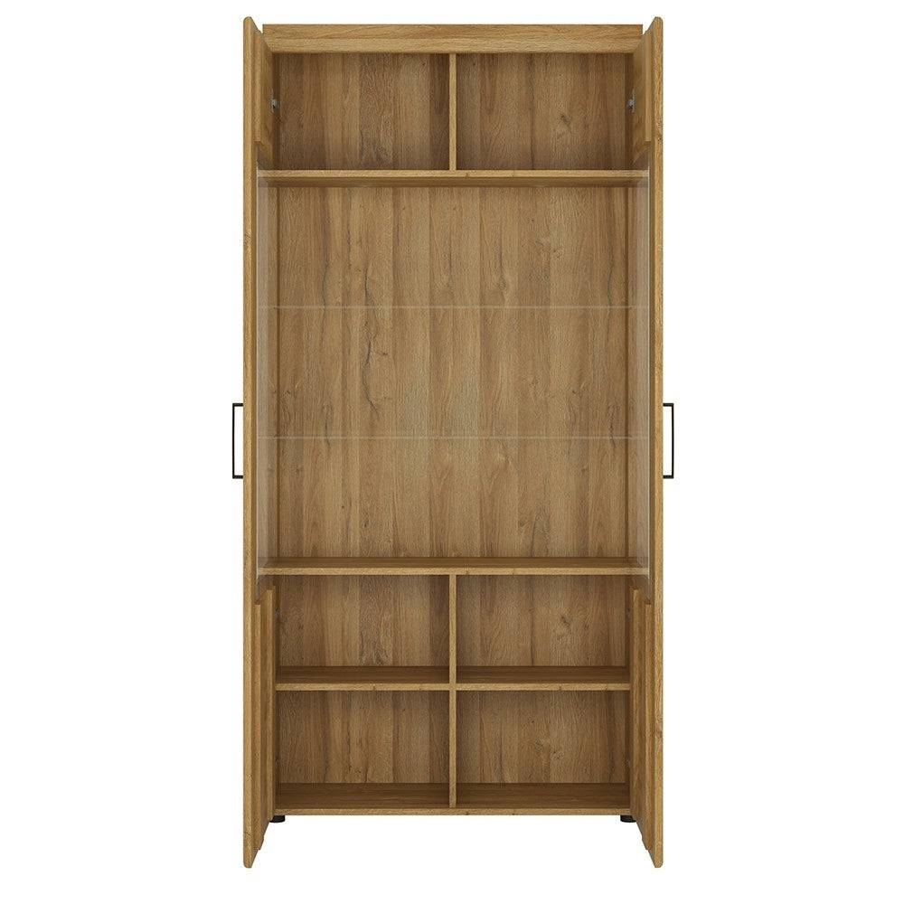 Cortina 2 Door Tall Wide Glazed Display Cabinet In Grandson Oak - Price Crash Furniture