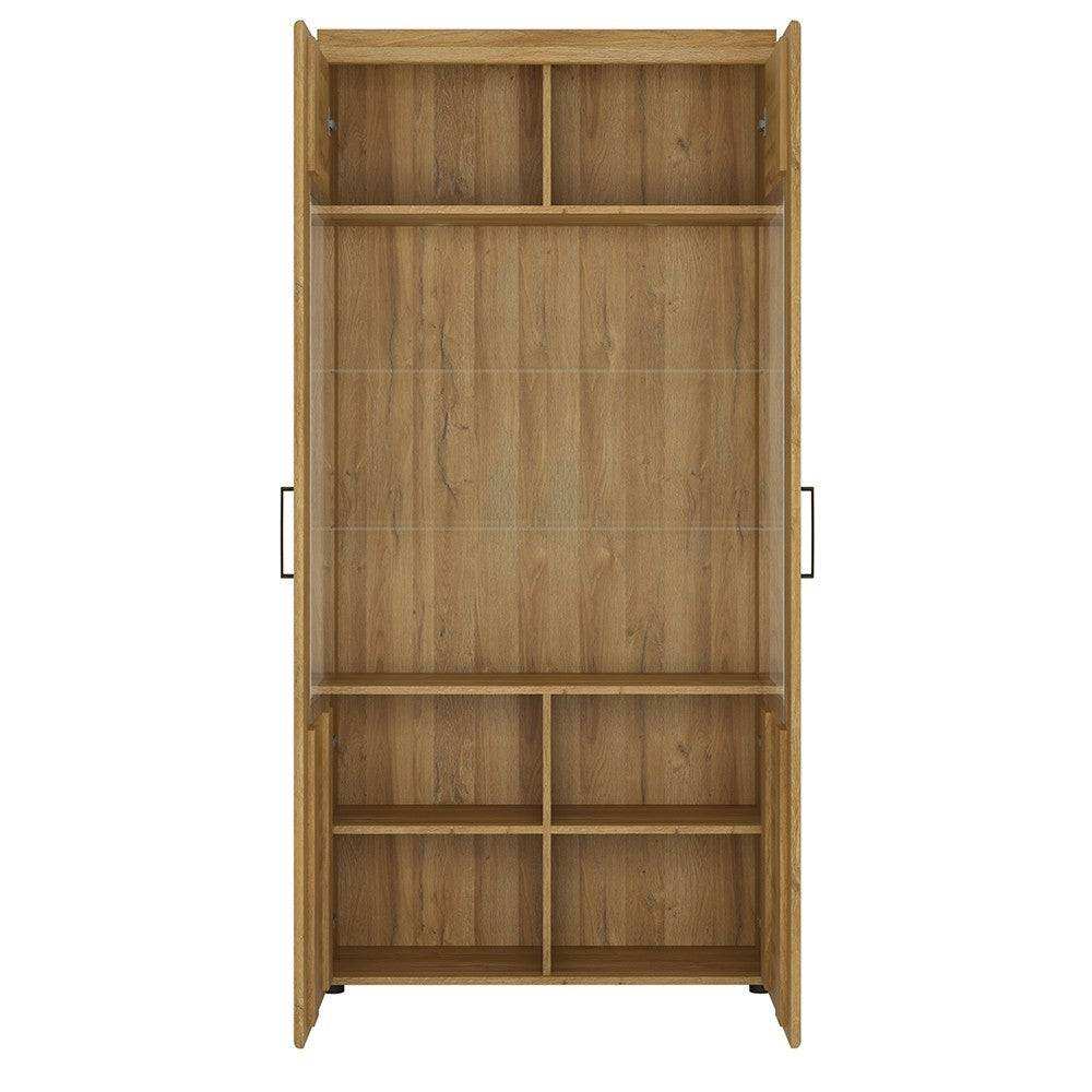 Cortina 2 Door Tall Wide Glazed Display Cabinet In Grandson Oak - Price Crash Furniture