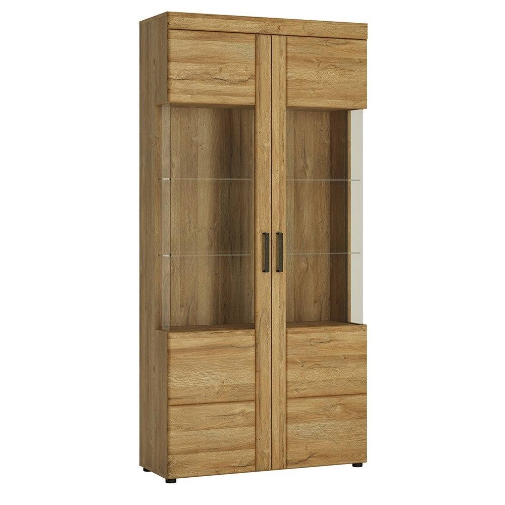 Cortina 2 Door Tall Wide Glazed Display Cabinet In Grandson Oak - Price Crash Furniture