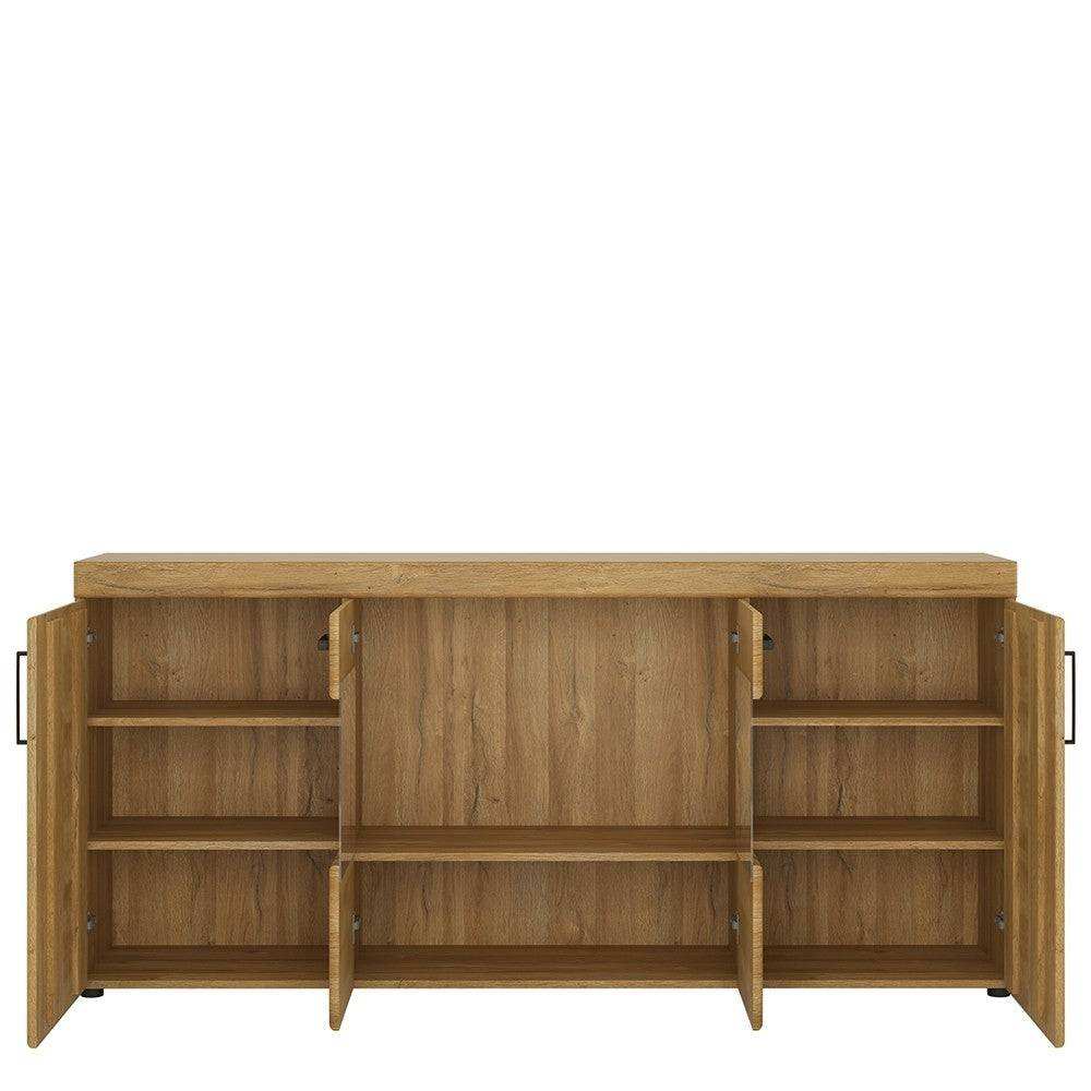 Cortina 4 Door Wide Glazed Sideboard In Grandson Oak - Price Crash Furniture