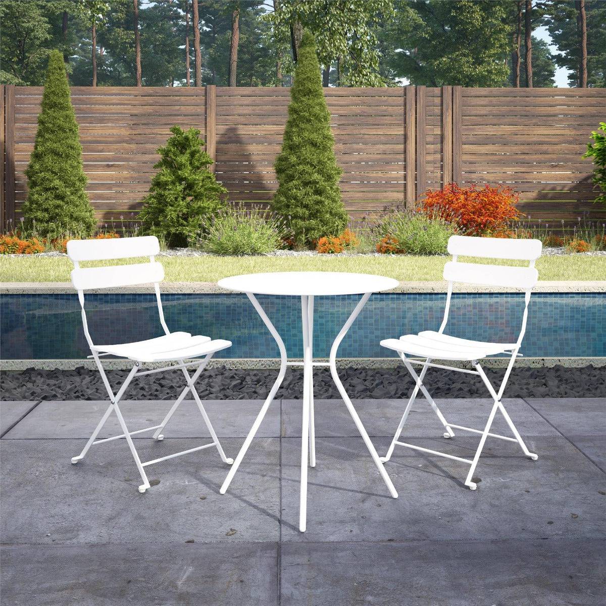 Cosco 3 Piece Folding Bistro Set in White (table + 2 chairs) - Price Crash Furniture