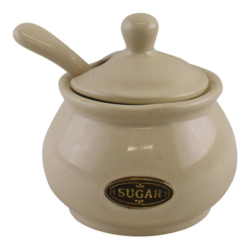 Country Cottage Cream Ceramic Sugar Bowl With Lid & Spoon - Price Crash Furniture