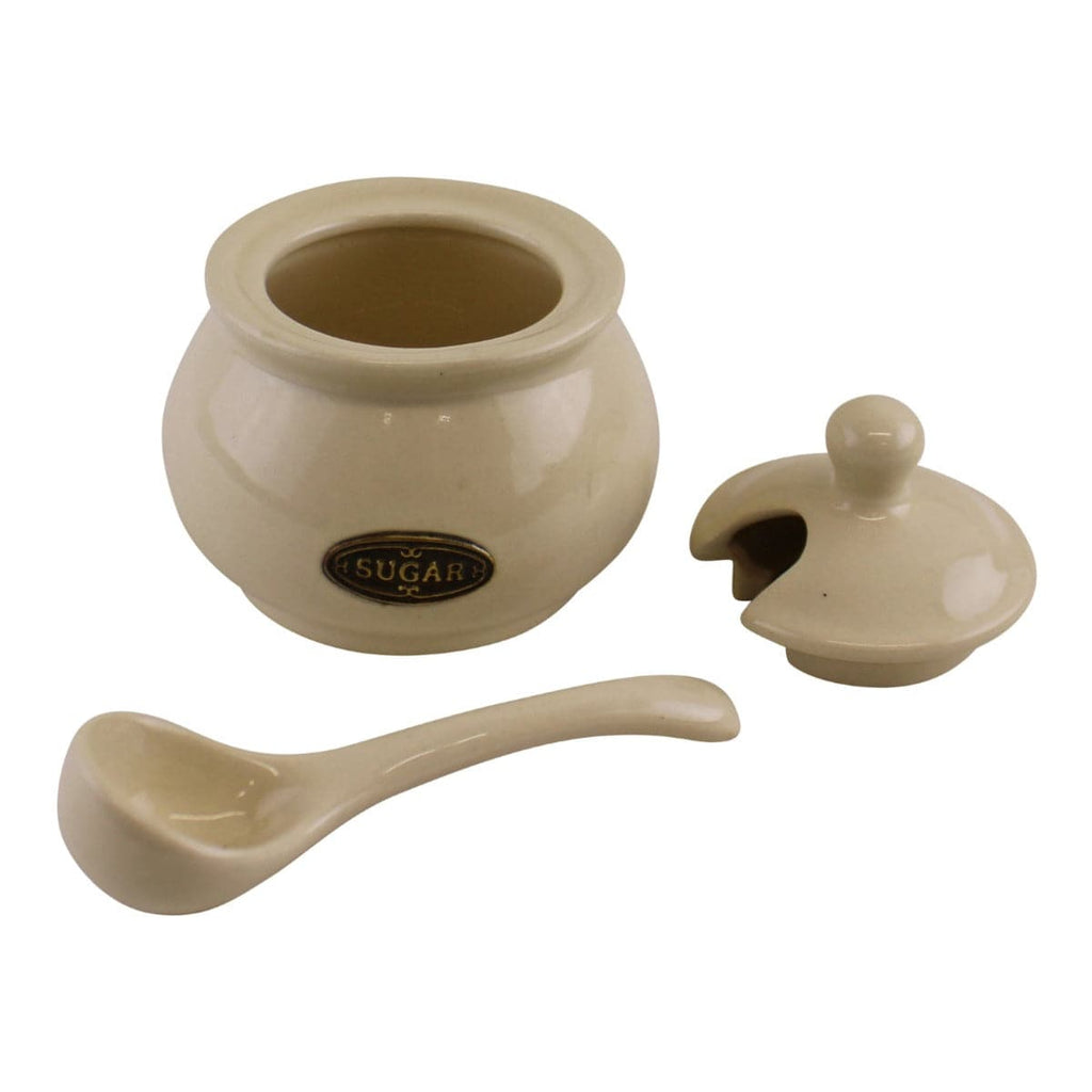 Country Cottage Cream Ceramic Sugar Bowl With Lid & Spoon - Price Crash Furniture
