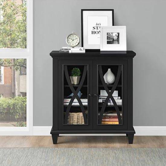 Ellington Glazed 2 Door Display Cabinet in Black by Dorel - Price Crash Furniture