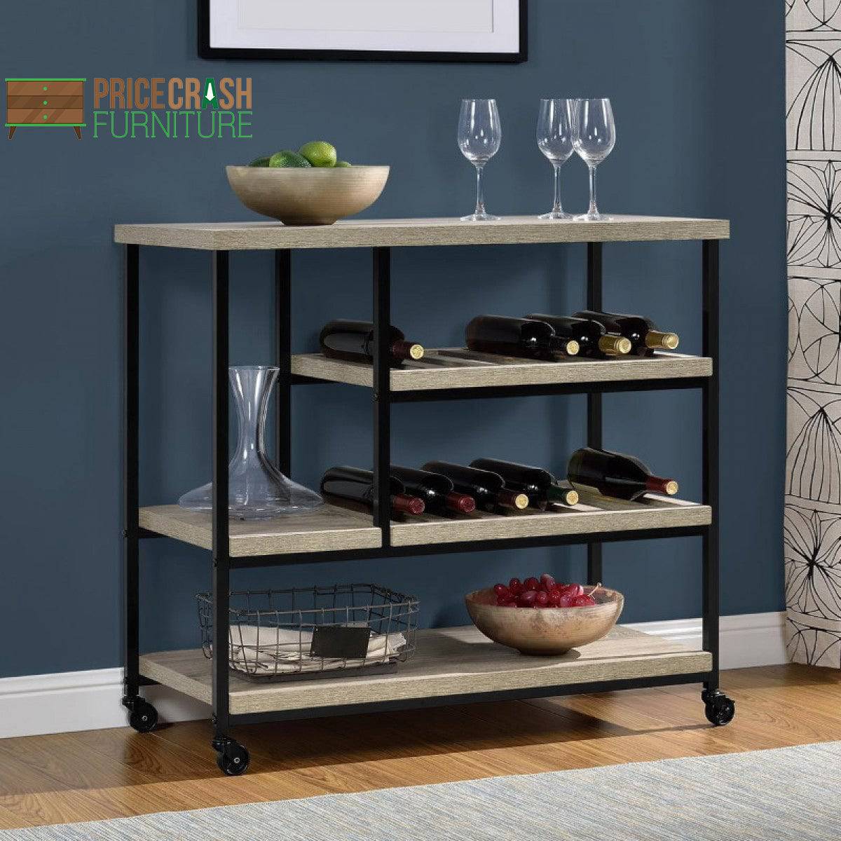 Elmwood Drinks Trolley Serving Cart in Distressed Grey Oak by Dorel - Price Crash Furniture