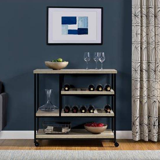 Elmwood Drinks Trolley Serving Cart in Distressed Grey Oak by Dorel - Price Crash Furniture