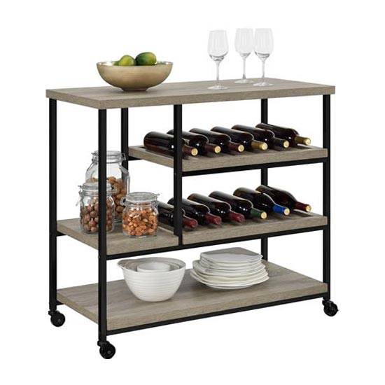 Elmwood Drinks Trolley Serving Cart in Distressed Grey Oak by Dorel - Price Crash Furniture