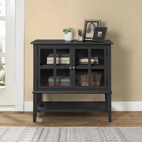 Franklin Storage Cabinet with 2 Glazed Doors in Black by Dorel - Price Crash Furniture