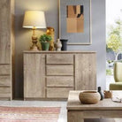 Fribo 2 Door 4 Drawer Sideboard Buffet Unit in Golden Oak (Small) - Price Crash Furniture