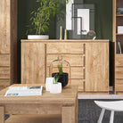 Fribo 2 Door 4 Drawer Sideboard Buffet Unit in Golden Oak (Small) - Price Crash Furniture