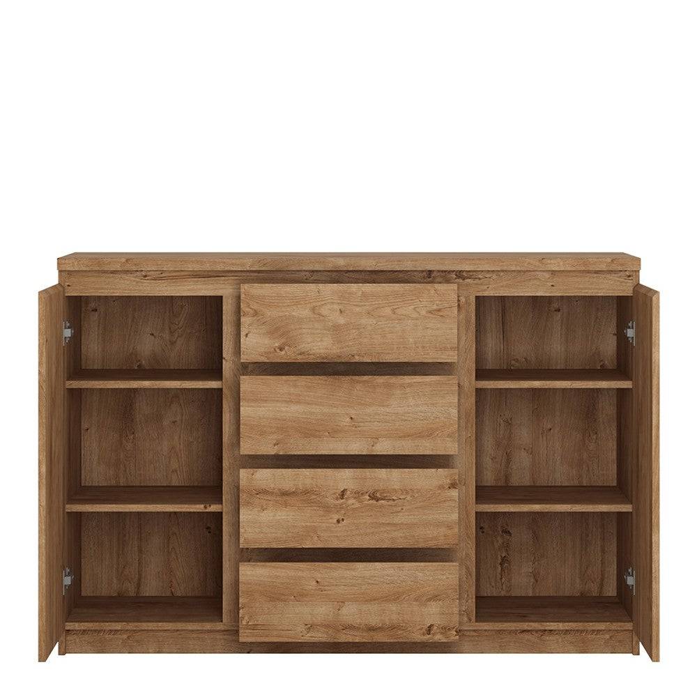 Fribo 2 Door 4 Drawer Sideboard Buffet Unit in Golden Oak (Small) - Price Crash Furniture