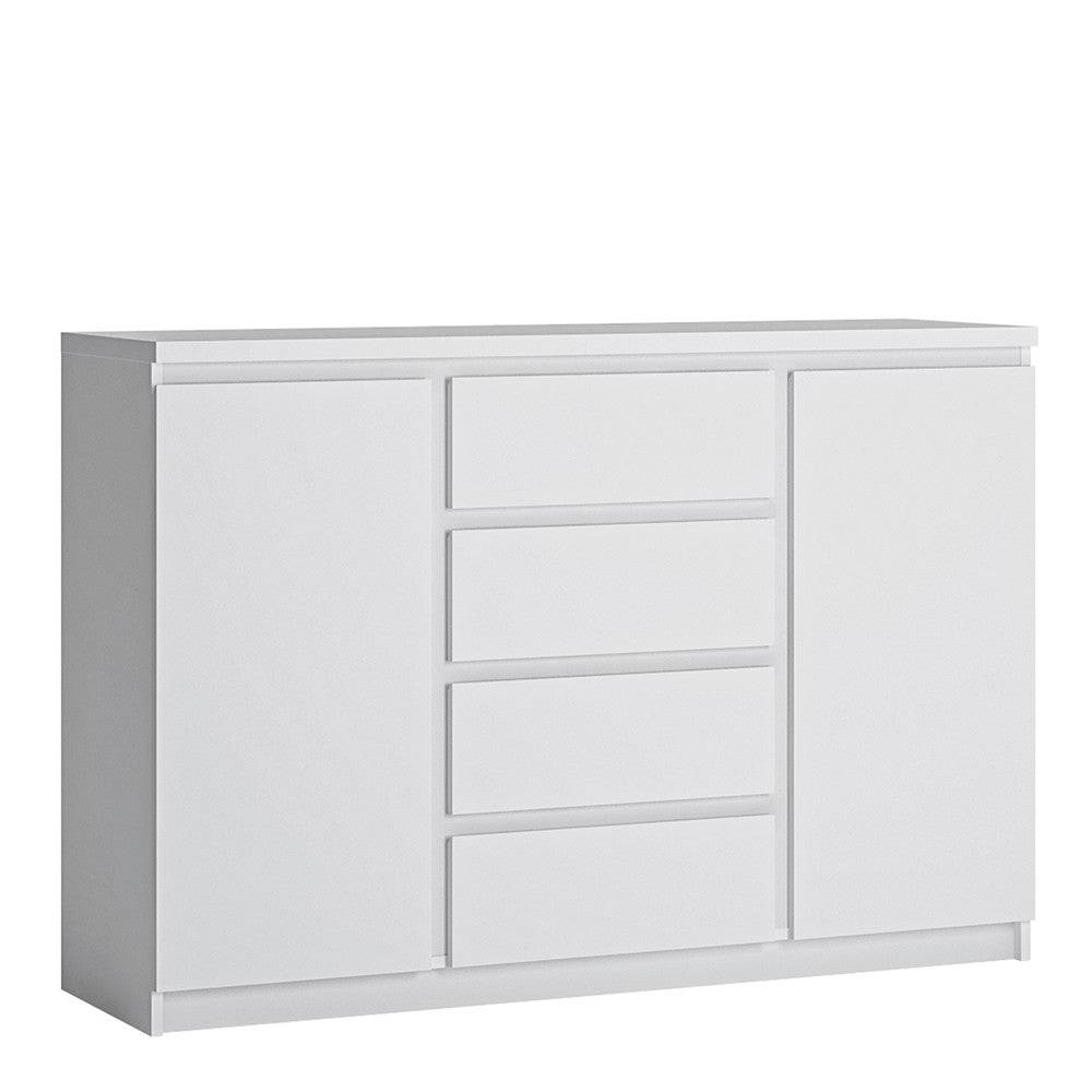 Fribo 2 Door 4 Drawer Sideboard Buffet Unit in White (Small) - Price Crash Furniture