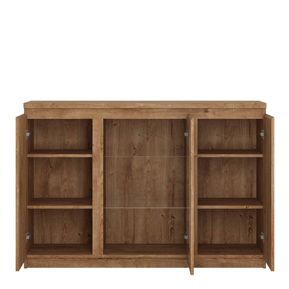 Fribo 3 Door Glazed Sideboard Buffet Unit in Golden Oak - Price Crash Furniture