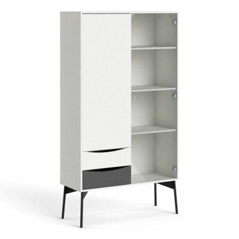Fur China Cabinet 1 Door + 1 Glass Door + 2 Drawers in Grey and White - Price Crash Furniture