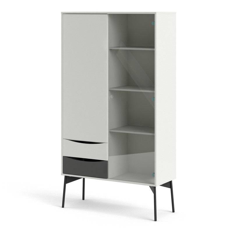 Fur China Cabinet 1 Door + 1 Glass Door + 2 Drawers in Grey and White - Price Crash Furniture