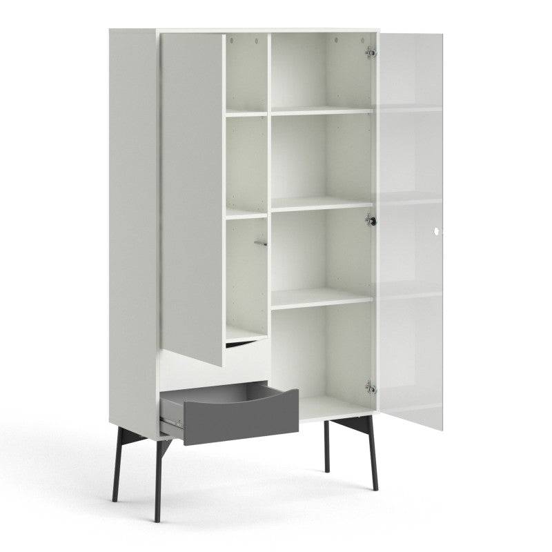 Fur China Cabinet 1 Door + 1 Glass Door + 2 Drawers in Grey and White - Price Crash Furniture