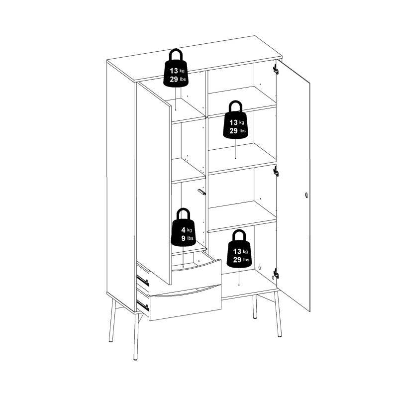 Fur China Cabinet 1 Door + 1 Glass Door + 2 Drawers in Grey and White - Price Crash Furniture