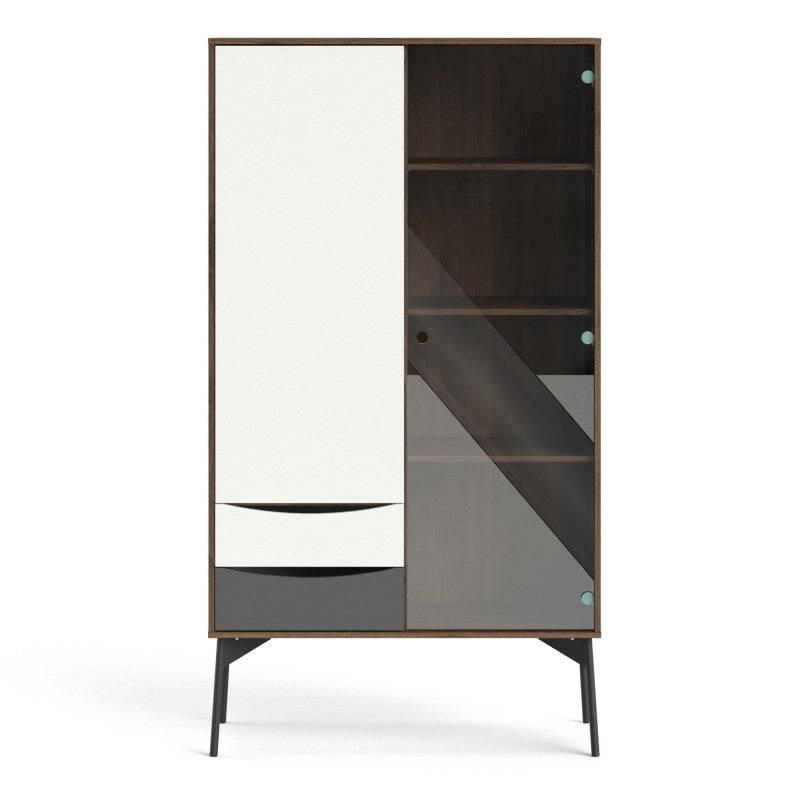 Fur China Cabinet 1 door + 1 Glass Door + 2 Drawers in Grey, White and Walnut - Price Crash Furniture