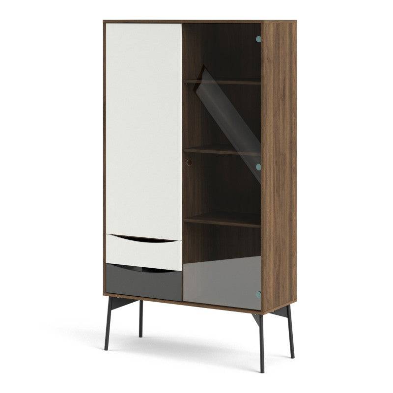 Fur China Cabinet 1 door + 1 Glass Door + 2 Drawers in Grey, White and Walnut - Price Crash Furniture