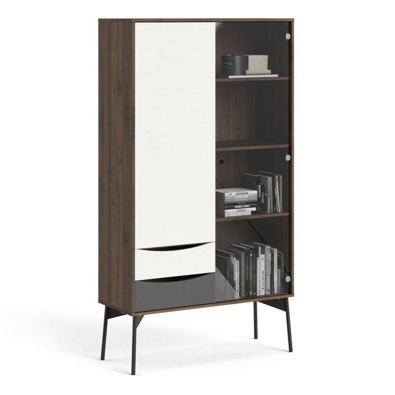 Fur China Cabinet 1 door + 1 Glass Door + 2 Drawers in Grey, White and Walnut - Price Crash Furniture