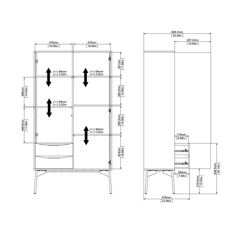 Fur China Cabinet 1 door + 1 Glass Door + 2 Drawers in Grey, White and Walnut - Price Crash Furniture