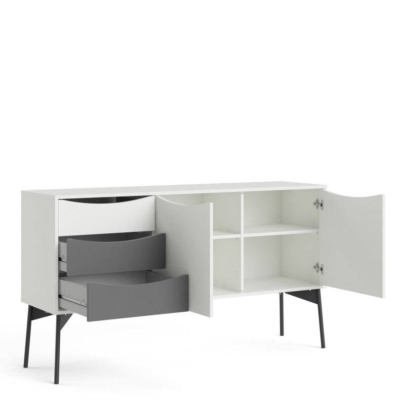 Fur Sideboard 2 Doors + 3 Drawers in Grey and White - Price Crash Furniture