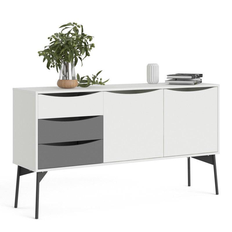 Fur Sideboard 2 Doors + 3 Drawers in Grey and White - Price Crash Furniture