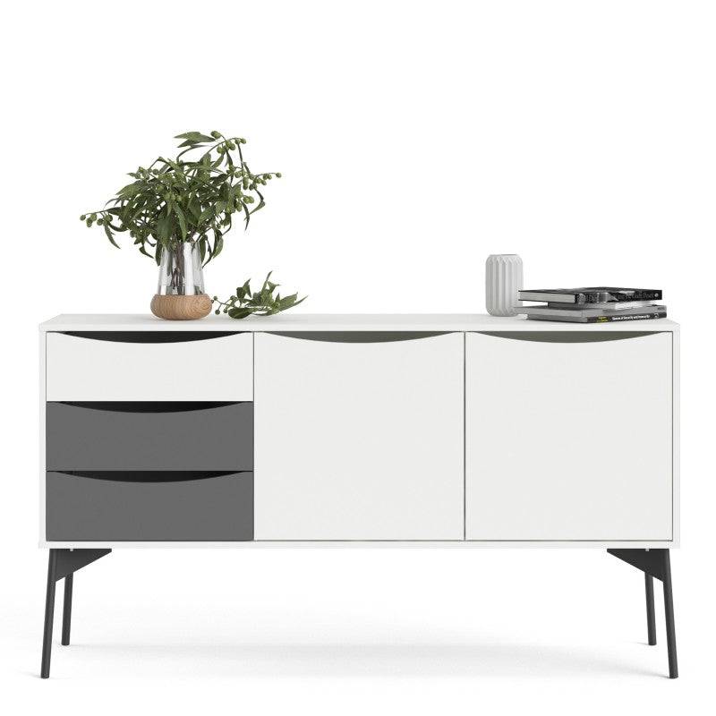 Fur Sideboard 2 Doors + 3 Drawers in Grey and White - Price Crash Furniture