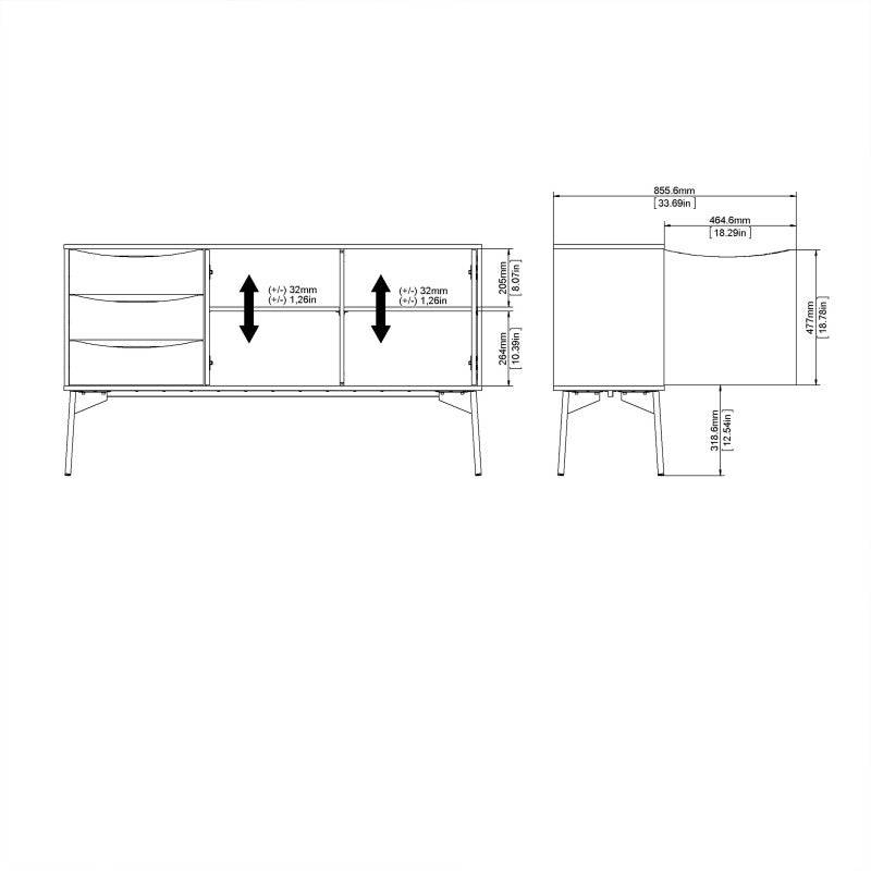 Fur Sideboard 2 Doors + 3 Drawers in Grey and White - Price Crash Furniture