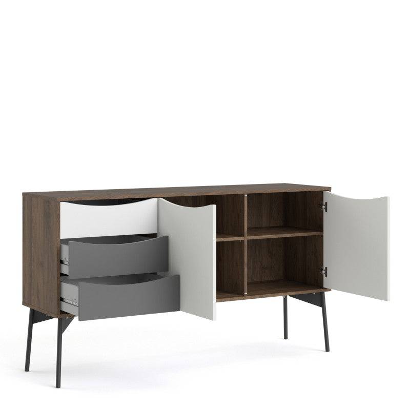 Fur Sideboard 2 Doors + 3 Drawers in Grey, White and Walnut - Price Crash Furniture