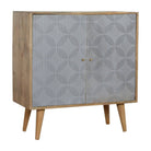 Geometric Carved Grey 2 Door Cabinet in Solid Mango Wood - Price Crash Furniture