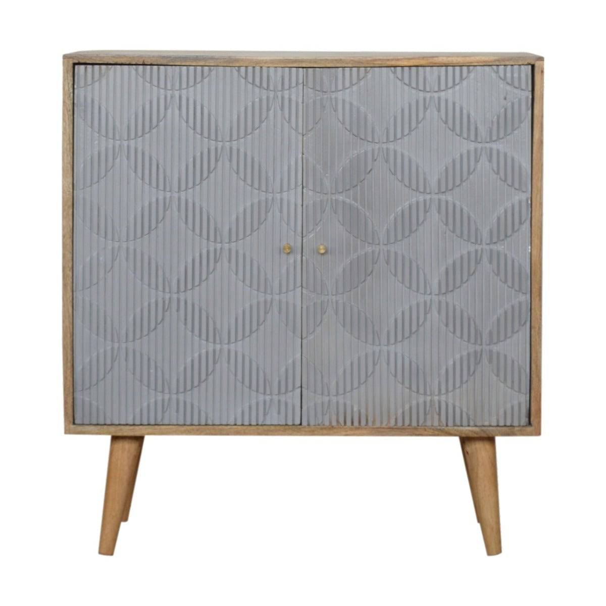 Geometric Carved Grey 2 Door Cabinet in Solid Mango Wood - Price Crash Furniture