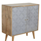 Geometric Carved Grey 2 Door Cabinet in Solid Mango Wood - Price Crash Furniture