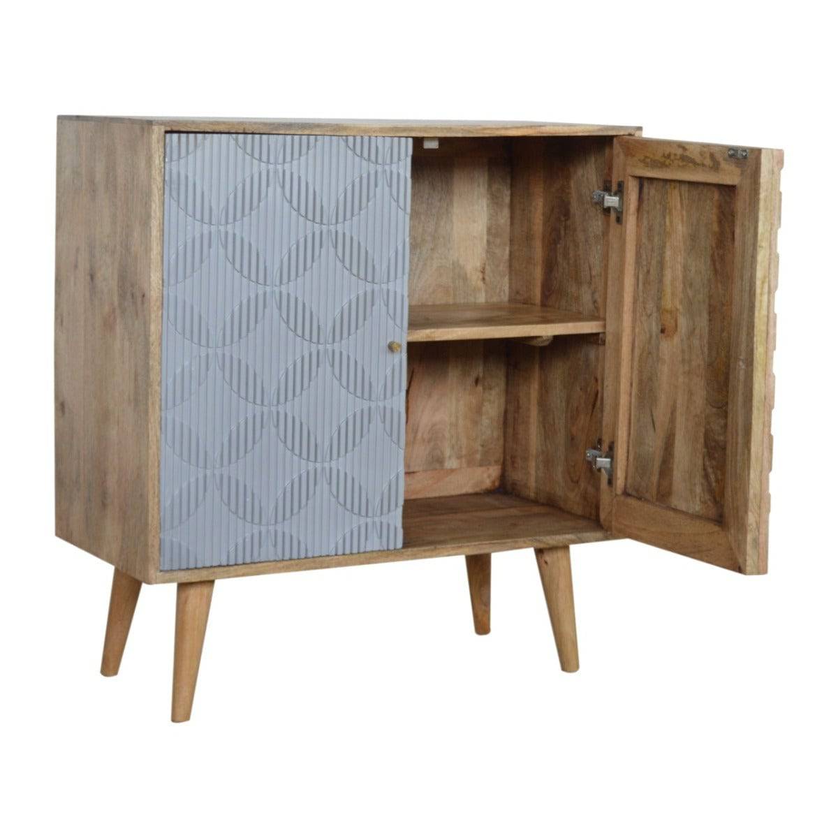 Geometric Carved Grey 2 Door Cabinet in Solid Mango Wood - Price Crash Furniture